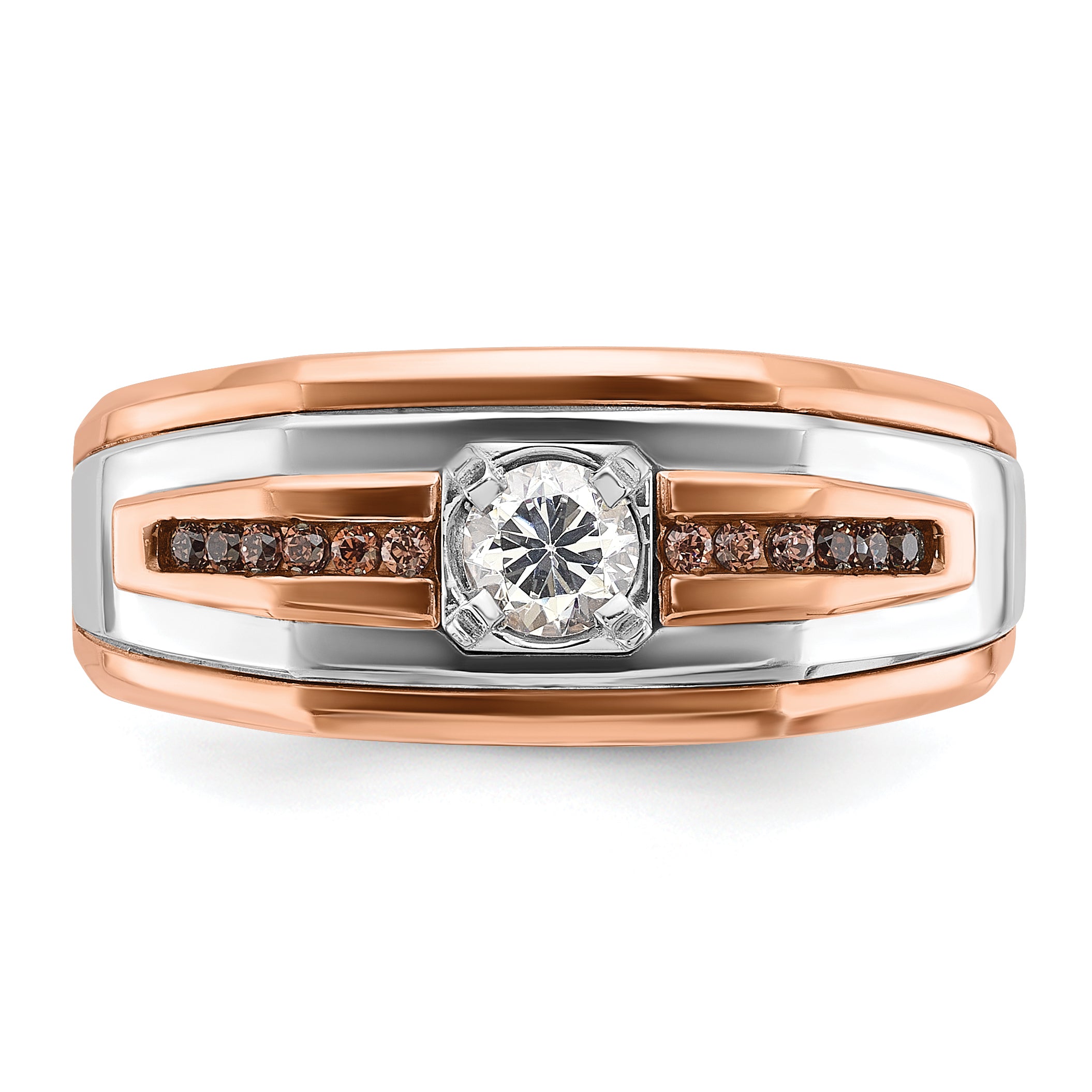 14k Two-tone White/Rose Gold Mens 1/2 carat Black/White Diamond Complete Ring - Sophia Jewelers