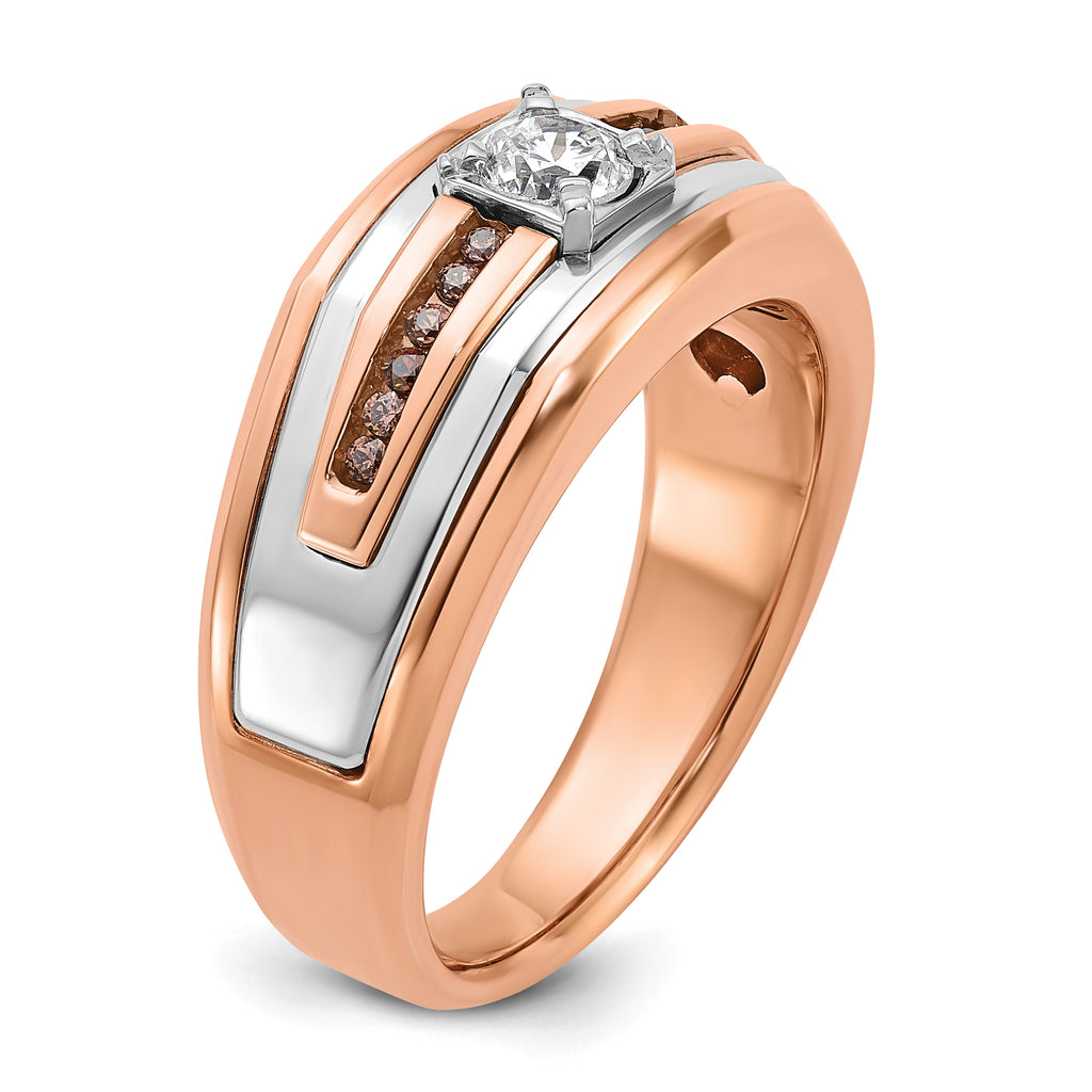 14k Two-tone White/Rose Gold Mens 1/2 carat Black/White Diamond Complete Ring - Sophia Jewelers