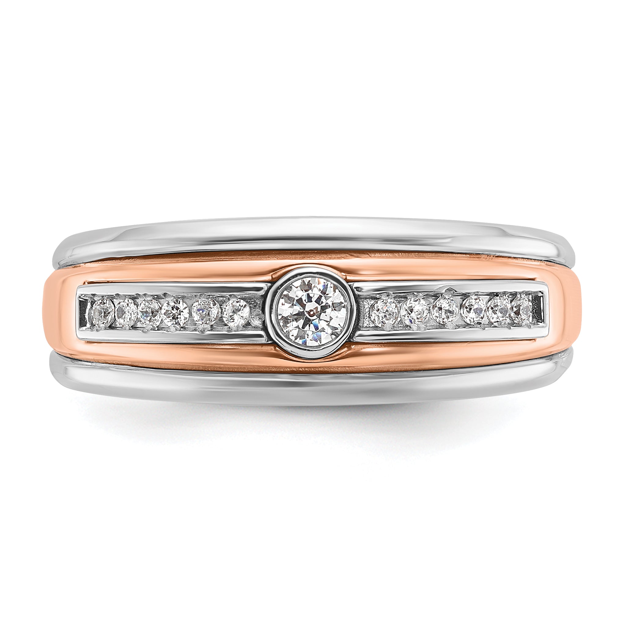 14k Two-tone White/Rose Gold Mens 1/5 carat Diamond Complete Ring - Sophia Jewelers