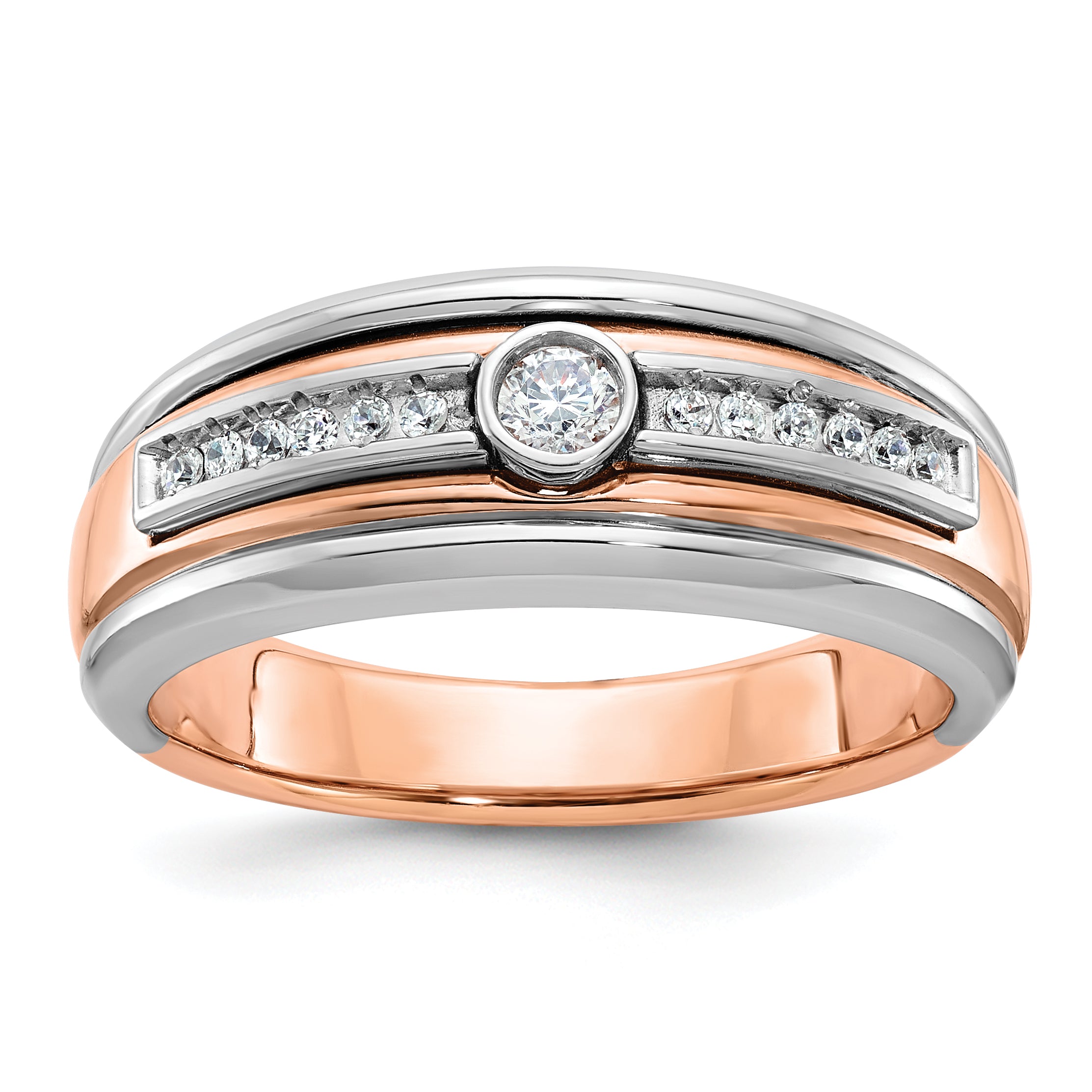 14k Two-tone White/Rose Gold Mens Diamond Ring Mounting, Mounting Only - Sophia Jewelers