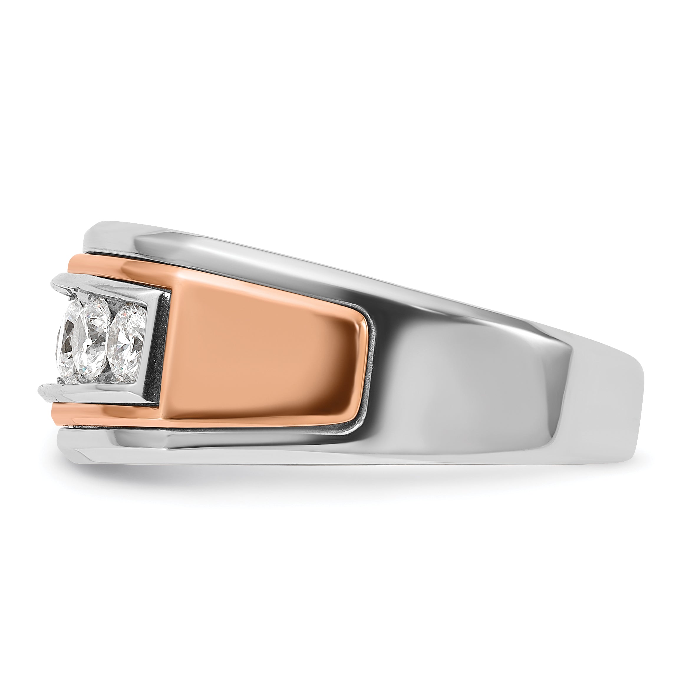 14k White and Rose Gold Men's Polished and Grooved 5-Stone 1 Carat AA Quality Diamond Ring - Sophia Jewelers