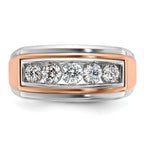 14k White and Rose Gold Men's Polished and Grooved 5-Stone 1 Carat AA Quality Diamond Ring - Sophia Jewelers