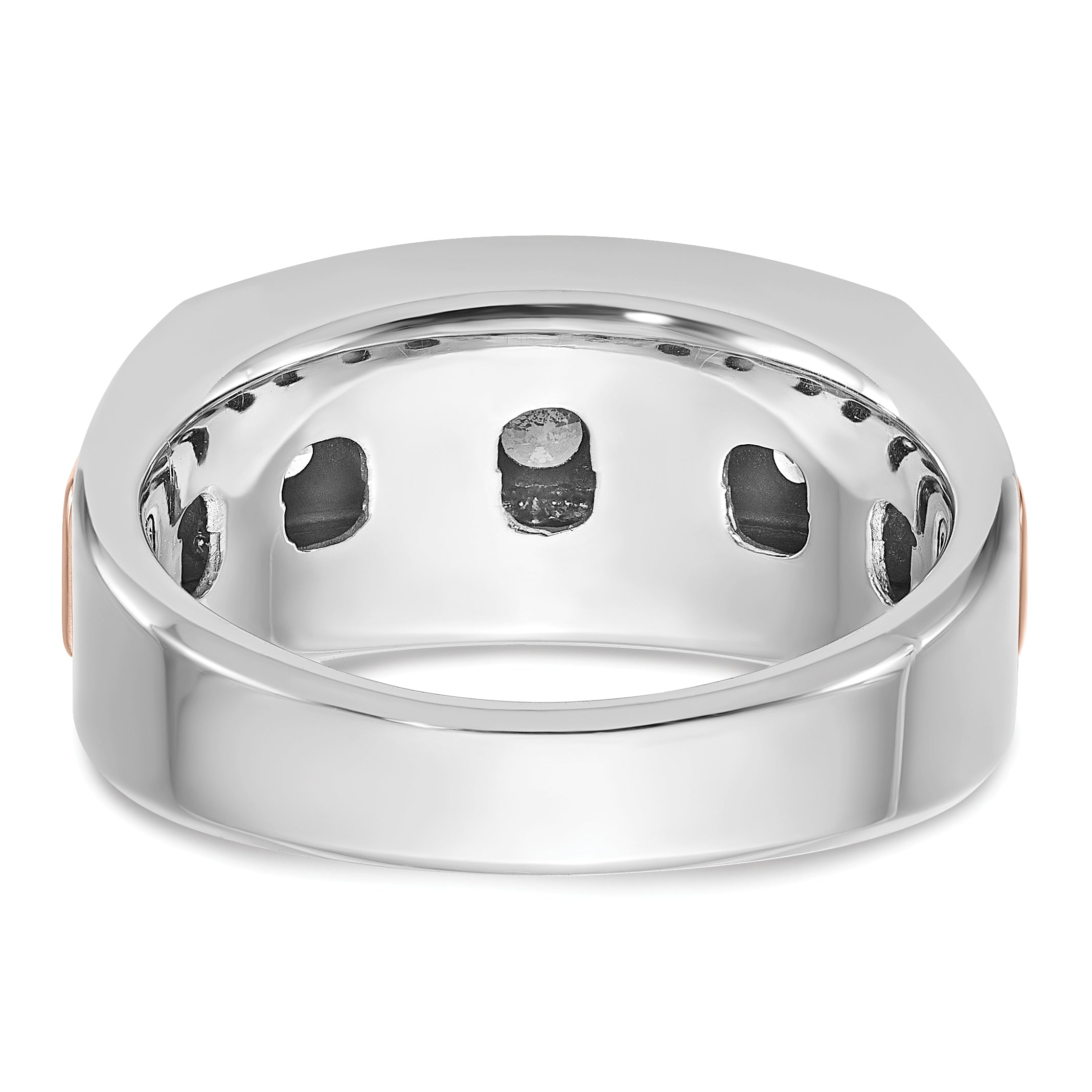 14k White and Rose Gold Men's Polished and Grooved 5-Stone Ring Mounting, Mounting Only - Sophia Jewelers