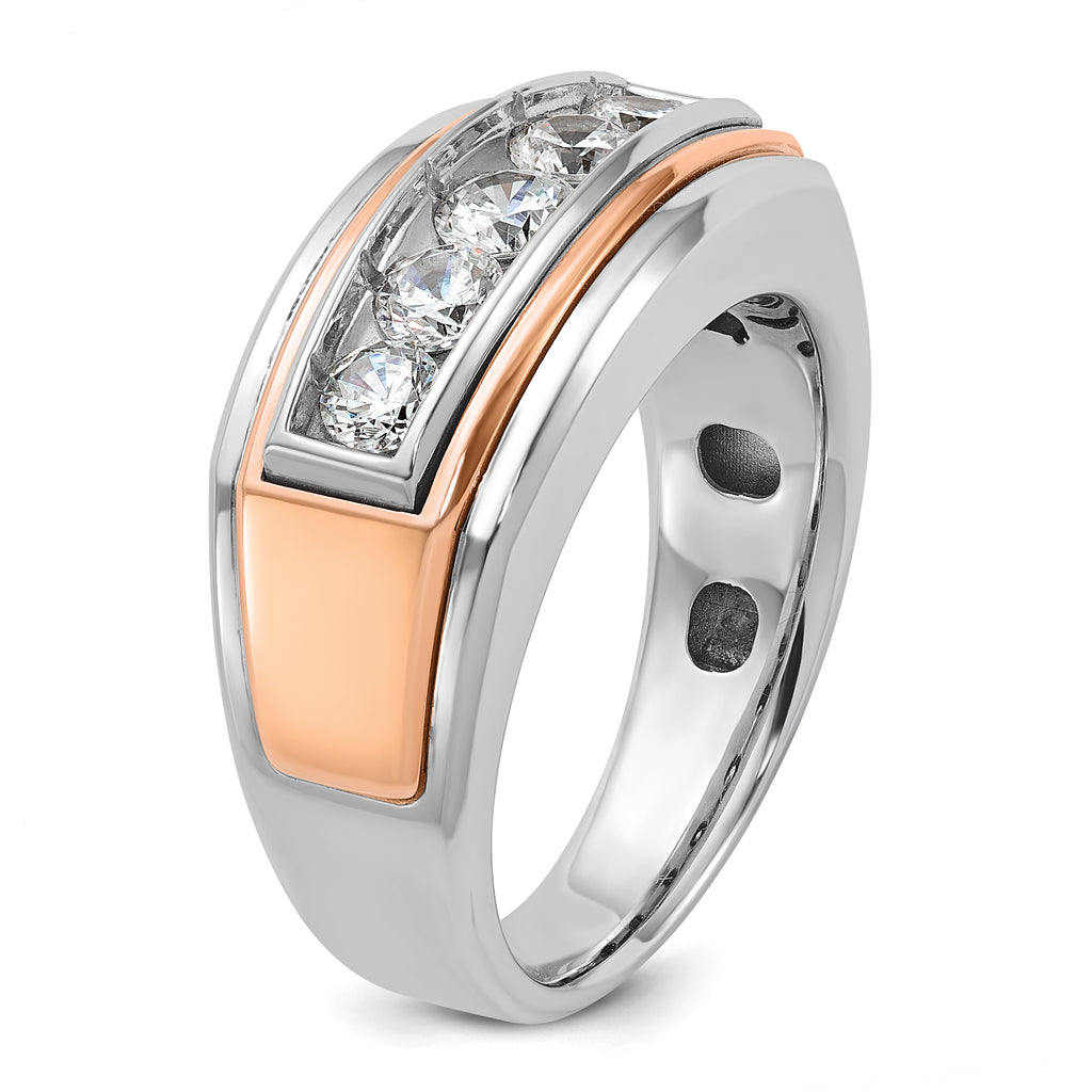 14k White and Rose Gold Men's Polished and Grooved 5-Stone Ring Mounting, Mounting Only - Sophia Jewelers