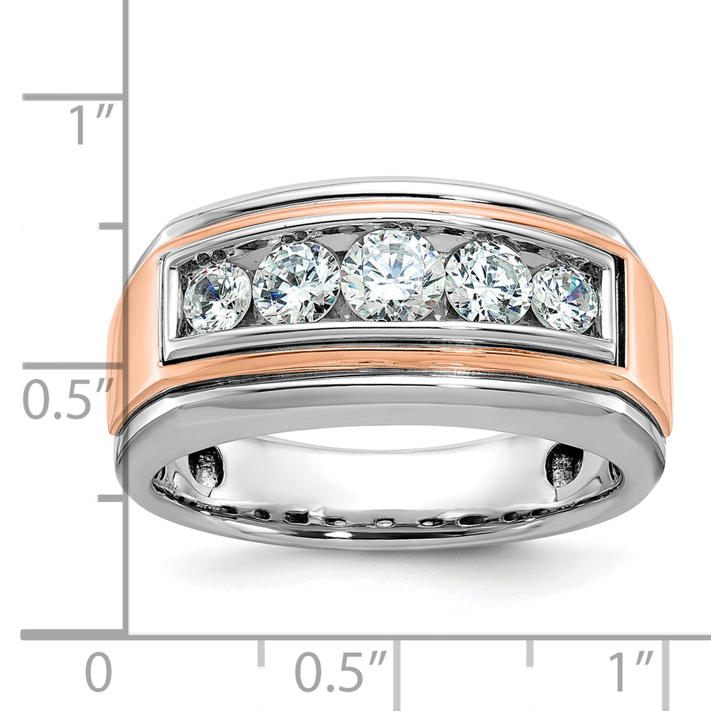14k White and Rose Gold Men's Polished and Grooved 5-Stone 1 Carat AA Quality Diamond Ring - Sophia Jewelers