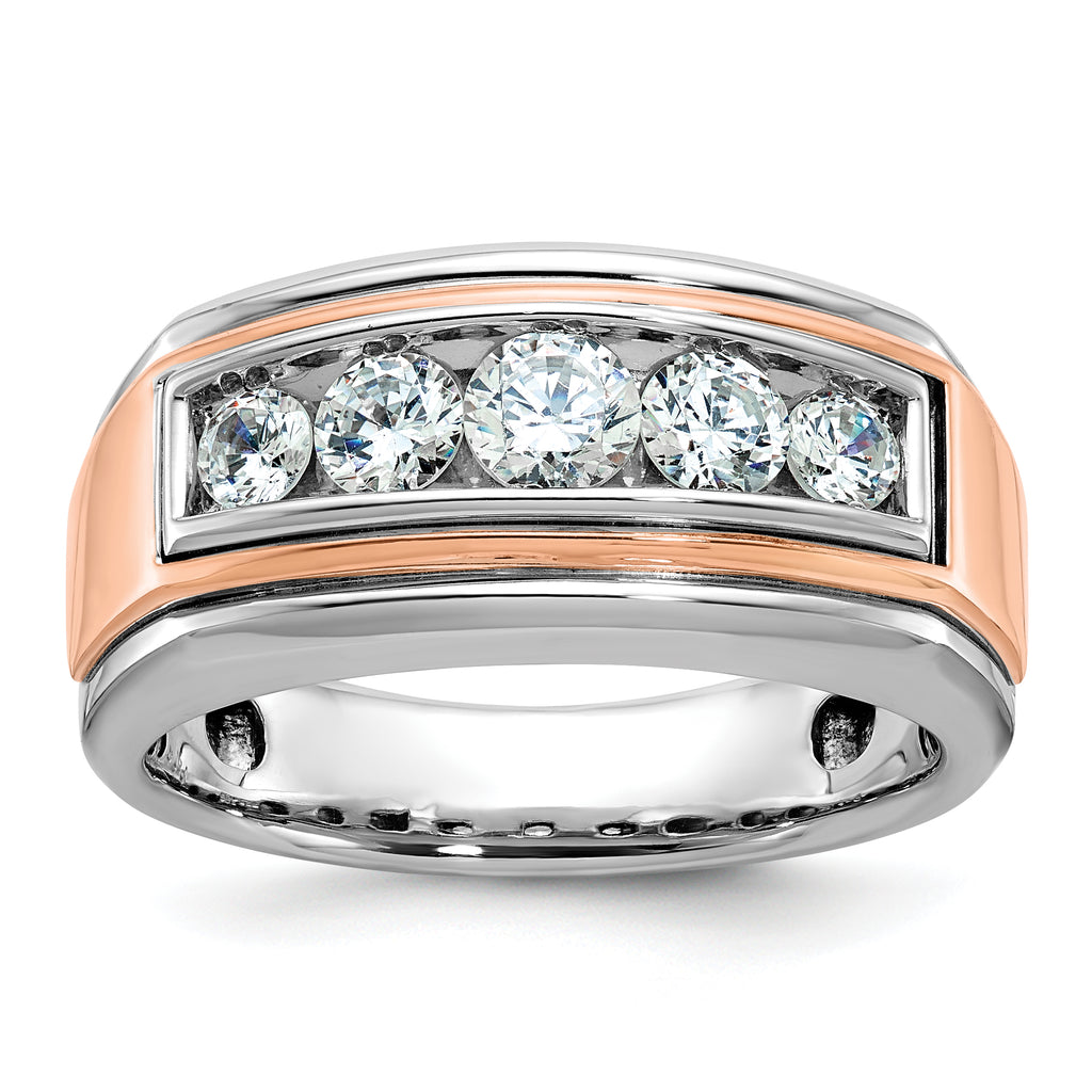 14k White and Rose Gold Men's Polished and Grooved 5-Stone Ring Mounting, Mounting Only - Sophia Jewelers