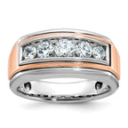 14k White and Rose Gold Men's Polished and Grooved 5-Stone Ring Mounting, Mounting Only - Sophia Jewelers