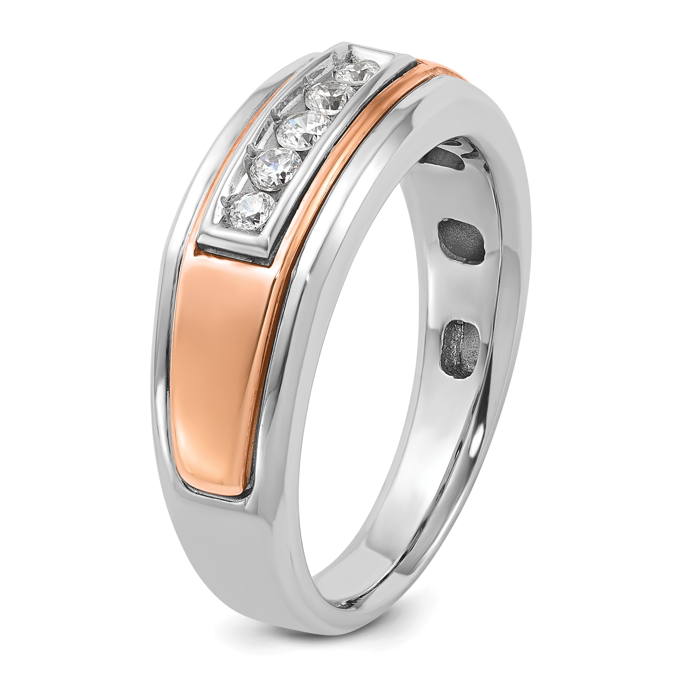 14k White and Rose Gold Men's Polished 5-Stone 1/4 Carat AA Quality Diamond Ring - Sophia Jewelers