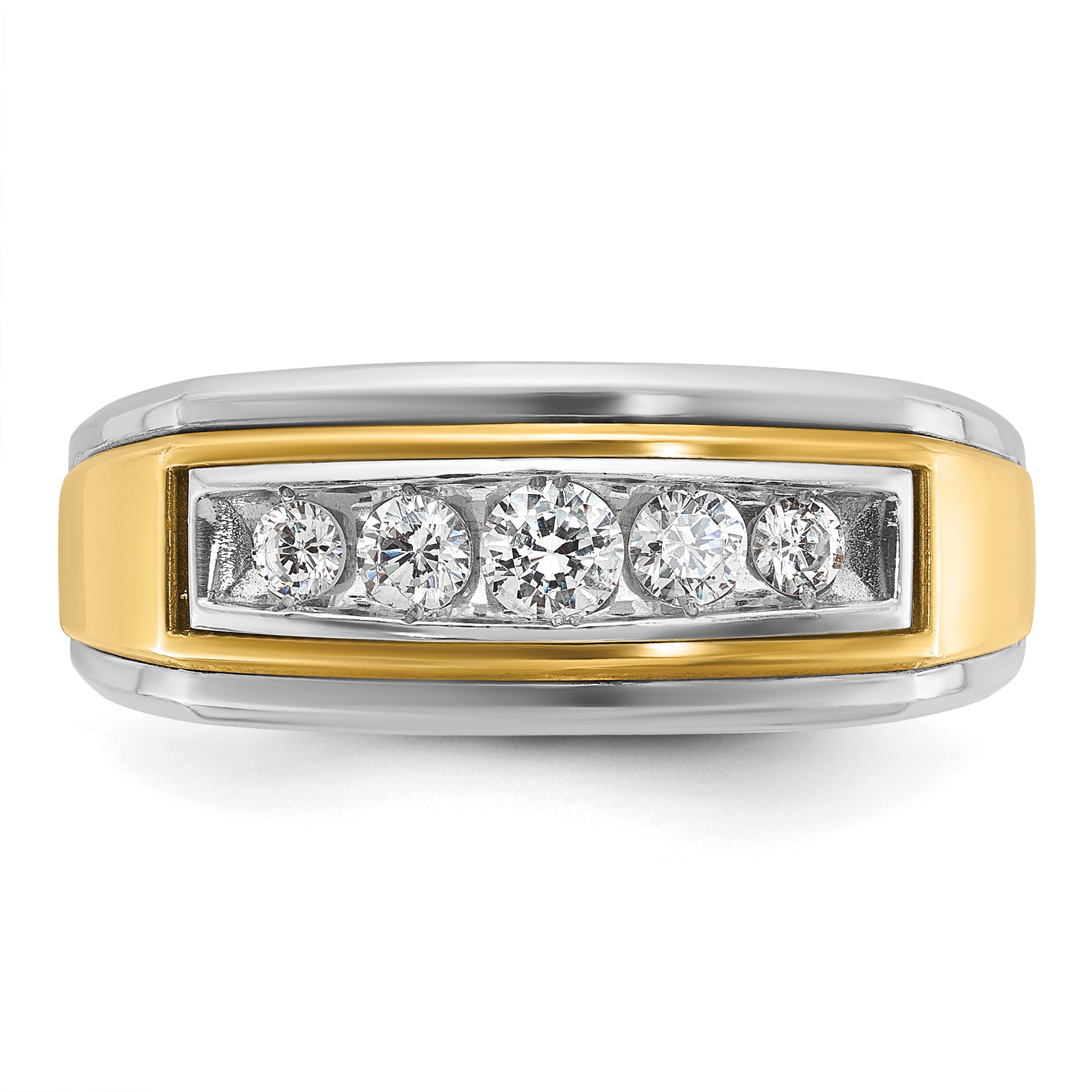 10k Two-tone Men's Polished 5-Stone 1/2 Carat A Quality Diamond Ring