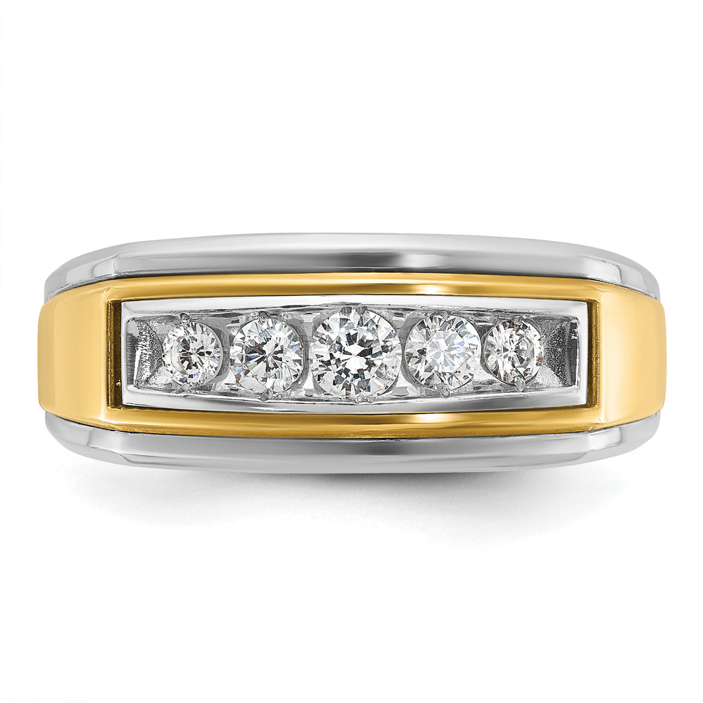 10k Two-tone Men's Polished 5-Stone 1/2 Carat A Quality Diamond Ring