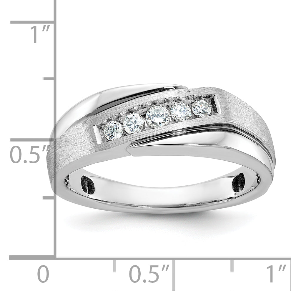 10k White Gold with Black Rhodium Men's Polished Satin and Grooved 1/4 Carat A Quality Diamond Ring