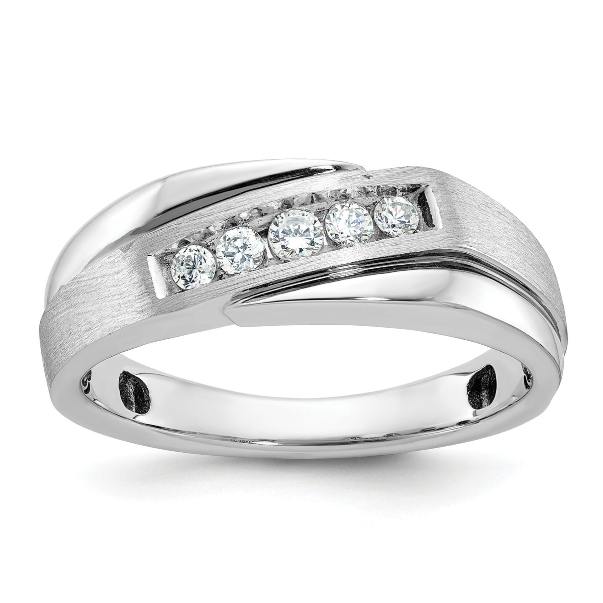 Men's Black Diamond Grooved Ring in 10K White Gold (1/4 ct. tw.), Size 10 - Sophia Jewelers Main image