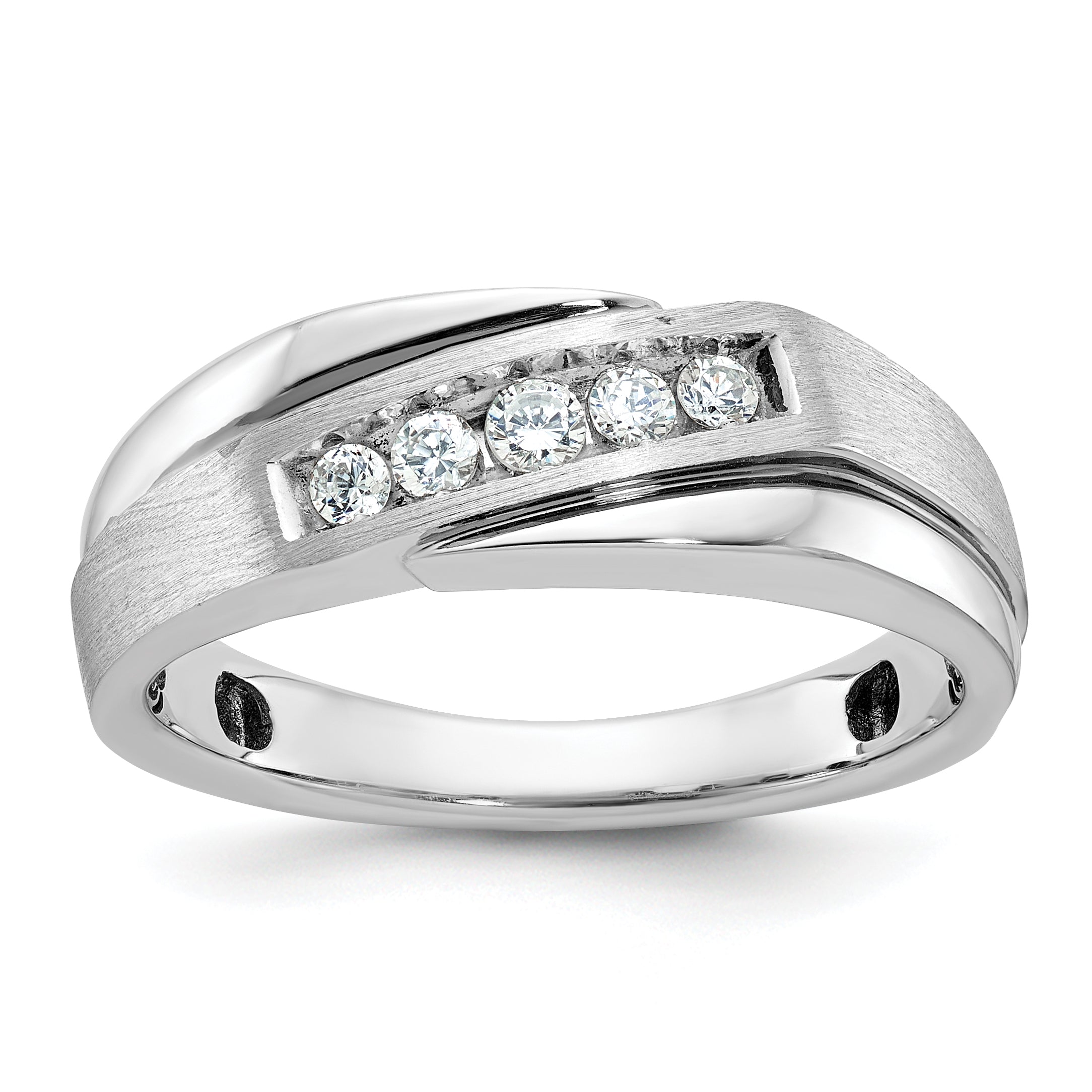 10k White Gold with Black Rhodium Men's Polished Satin and Grooved 1/4 Carat A Quality Diamond Ring Main image