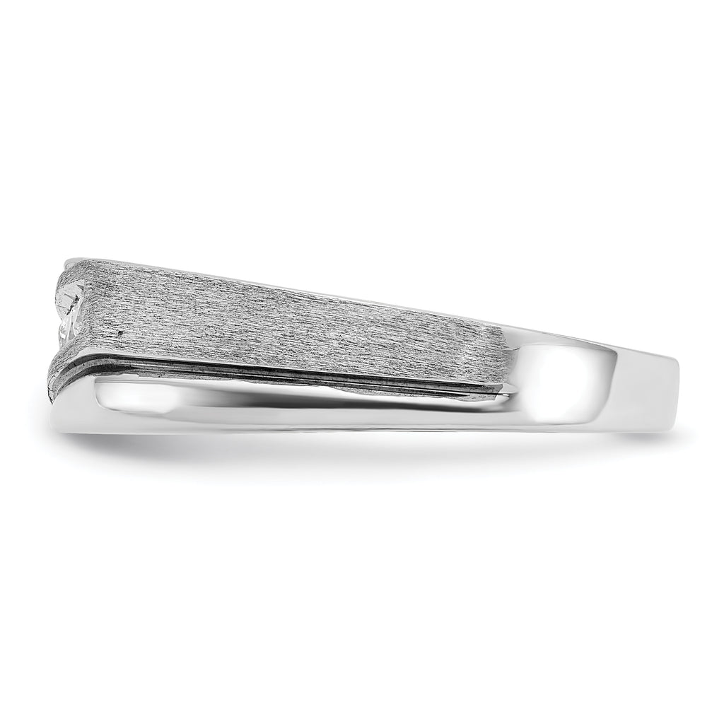 14k White Gold Polished Satin and Grooved 5-Stone Mens Ring Mounting, Mounting Only - Sophia Jewelers