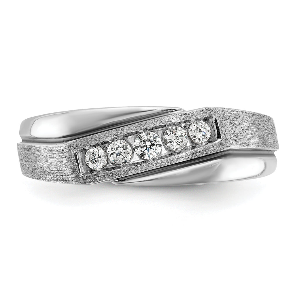 14k White Gold Polished Satin and Grooved 5-Stone Mens Ring Mounting, Mounting Only - Sophia Jewelers
