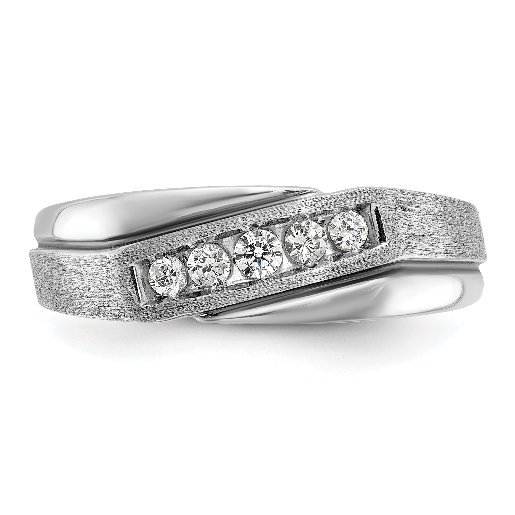 14k White Gold Polished Satin and Grooved 5-Stone Mens Ring Mounting, Mounting Only - Sophia Jewelers
