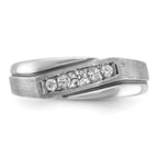 14k White Gold with Black Rhodium Mens Polished Satin and Grooved 5-Stone 1/4 Carat AA Diamond Ring - Sophia Jewelers