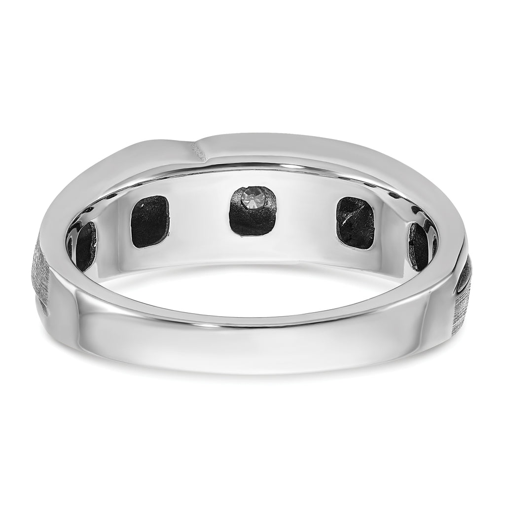 14k White Gold Polished Satin and Grooved 5-Stone Mens Ring Mounting, Mounting Only - Sophia Jewelers
