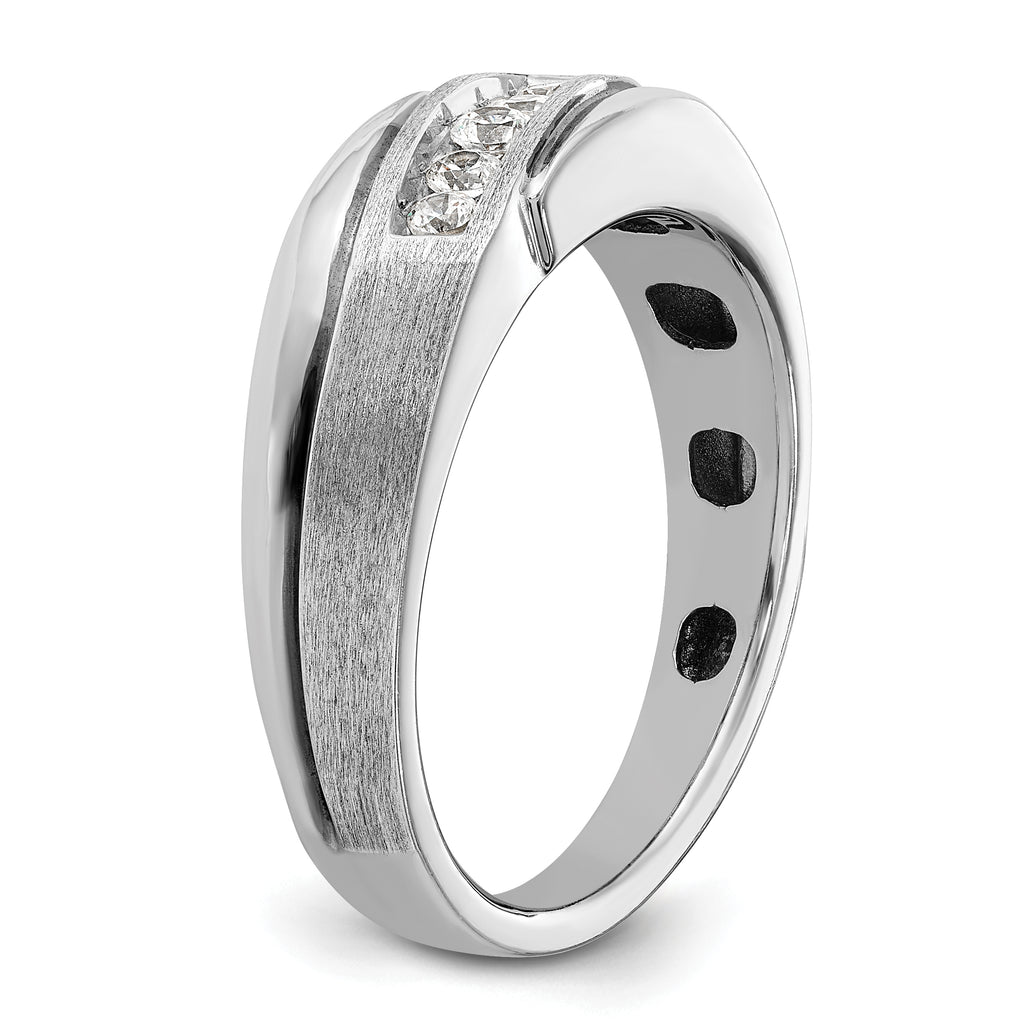 14k White Gold Polished Satin and Grooved 5-Stone Mens Ring Mounting, Mounting Only - Sophia Jewelers