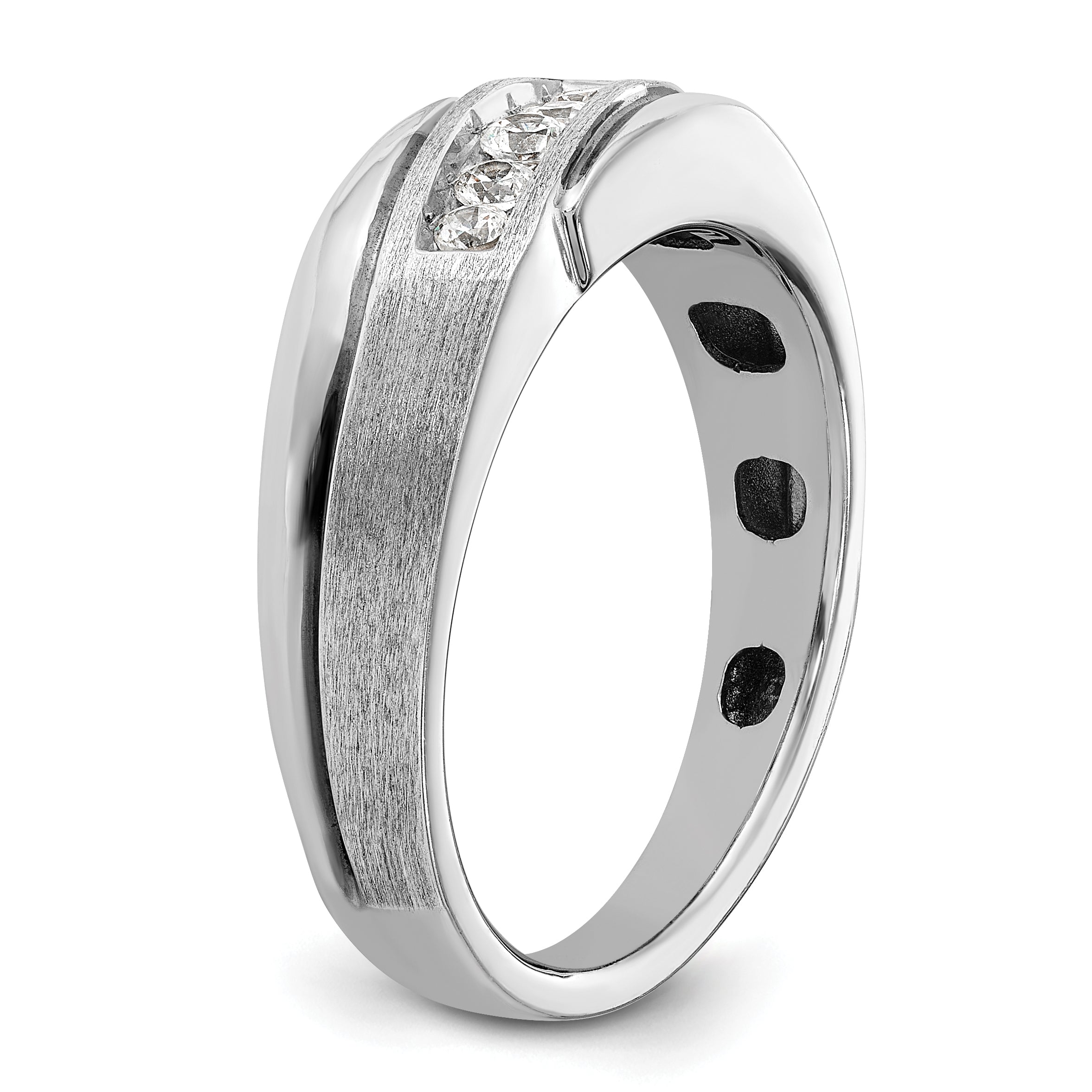 14k White Gold Polished Satin and Grooved 5-Stone Mens Ring Mounting, Mounting Only - Sophia Jewelers