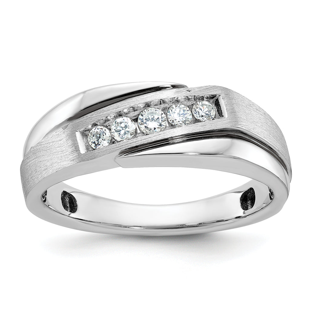 14k White Gold Polished Satin and Grooved 5-Stone Mens Ring Mounting, Mounting Only - Sophia Jewelers