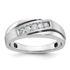 14k White Gold Polished Satin and Grooved 5-Stone Mens Ring Mounting, Mounting Only - Sophia Jewelers
