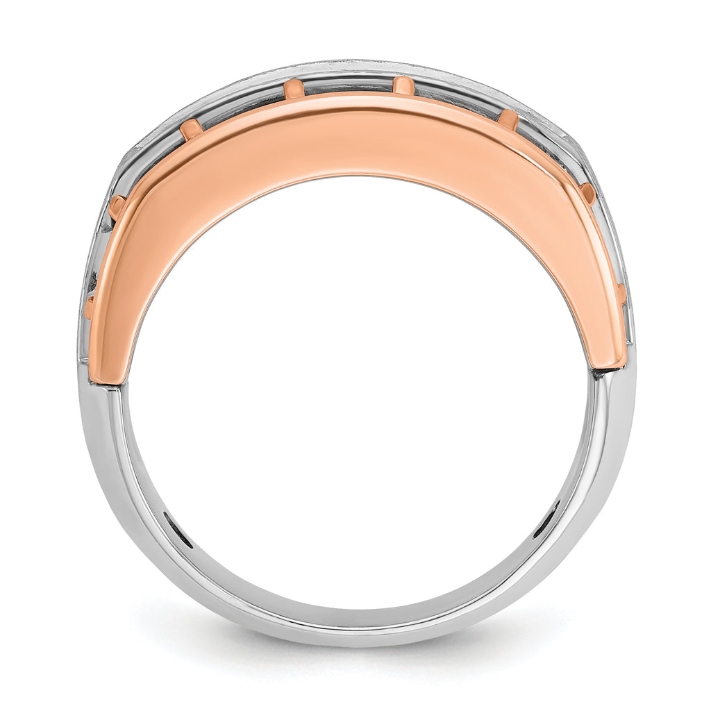 10k White and Rose Gold Men's Polished Satin and Cut-Out 5-Stone 1 Carat A Quality Diamond Ring