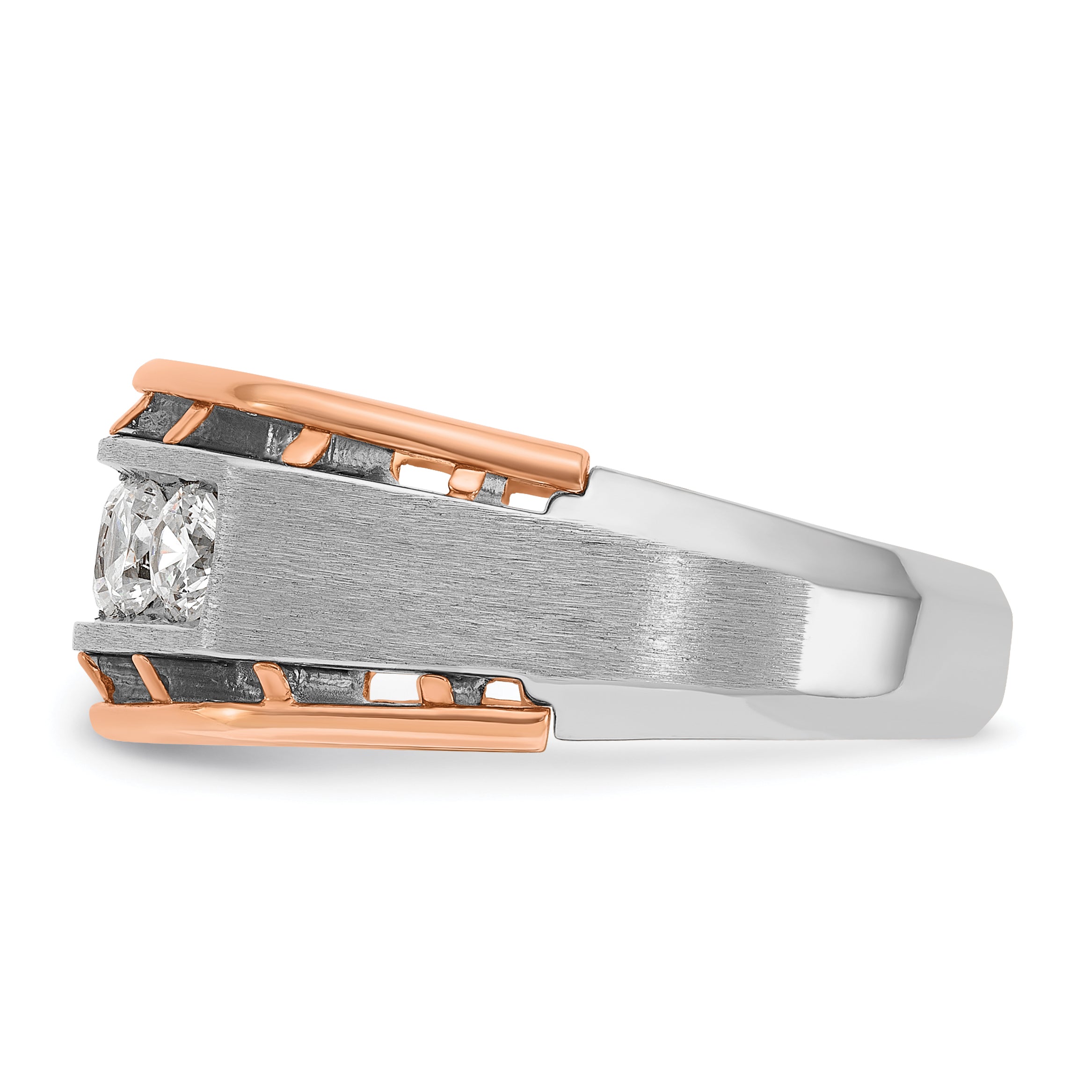 10k White and Rose Gold Men's Polished Satin and Cut-Out 5-Stone 1 Carat A Quality Diamond Ring