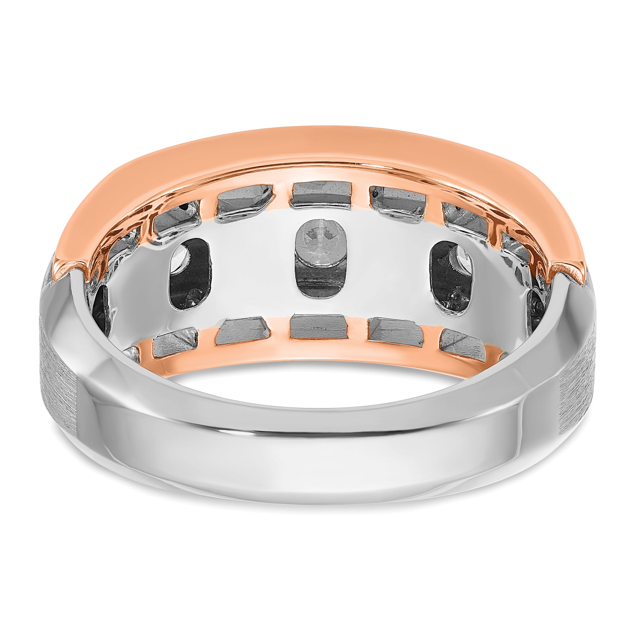 10k White and Rose Gold Men's Polished Satin and Cut-Out 5-Stone 1 Carat A Quality Diamond Ring