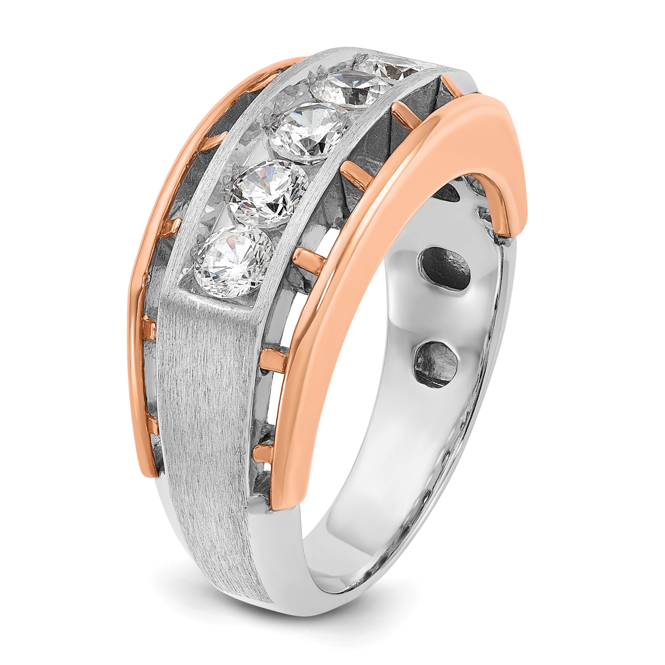 10k White and Rose Gold Men's Polished Satin and Cut-Out 5-Stone 1 Carat A Quality Diamond Ring