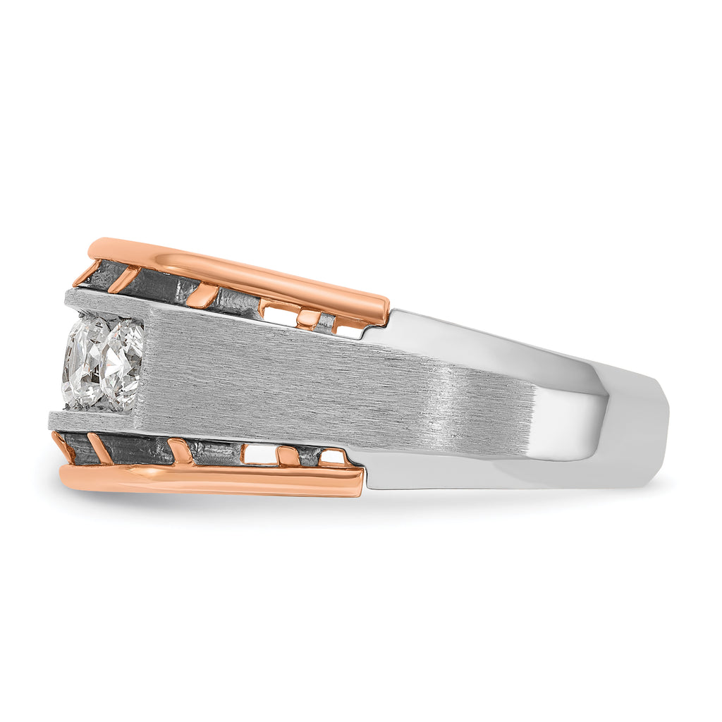 14k White and Rose Gold Men's Polished Satin and Cut-Out 5-Stone 1 Carat AA Quality Diamond Ring - Sophia Jewelers