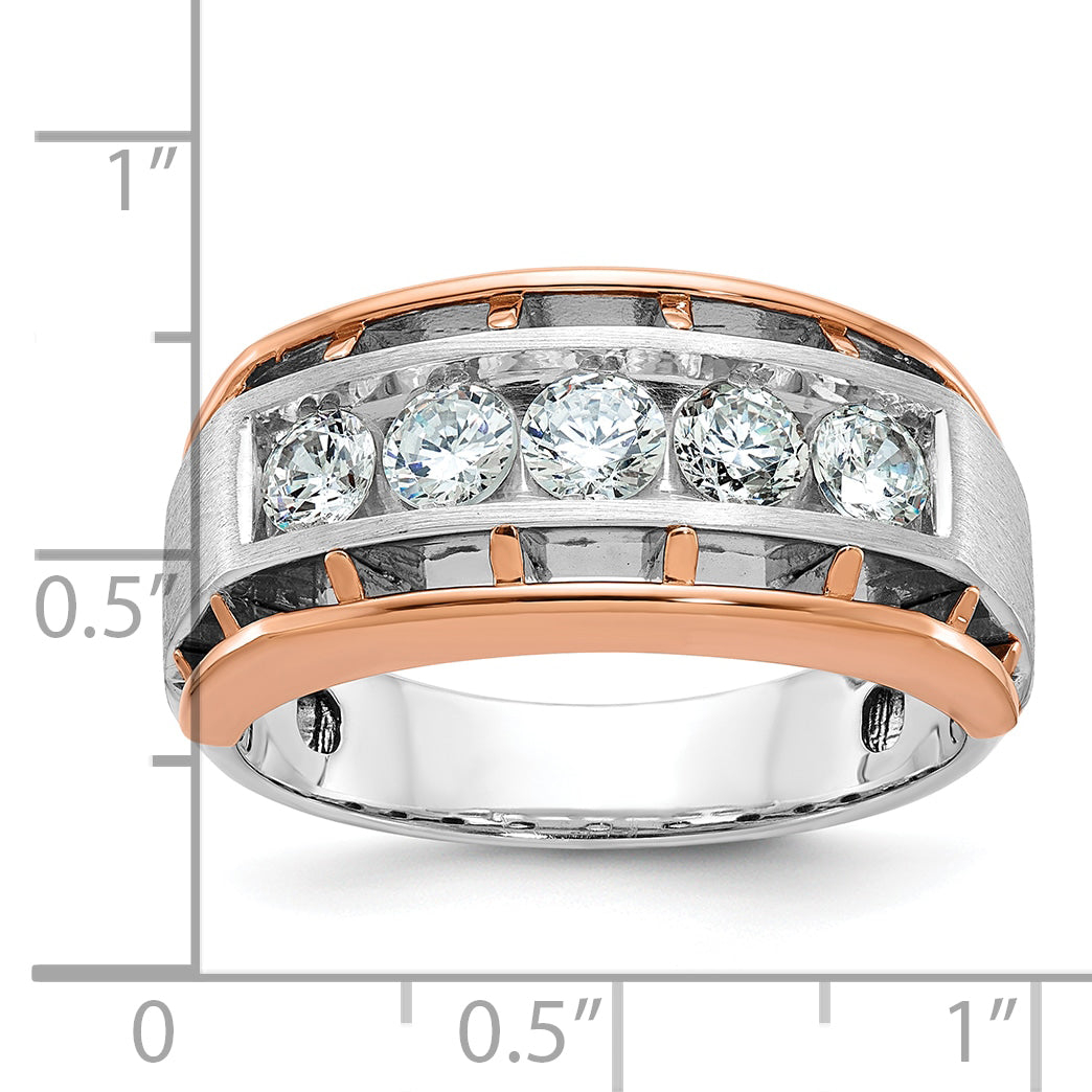 14k White and Rose Gold Men's Polished Satin and Cut-Out 5-Stone Ring Mounting, Mounting Only - Sophia Jewelers