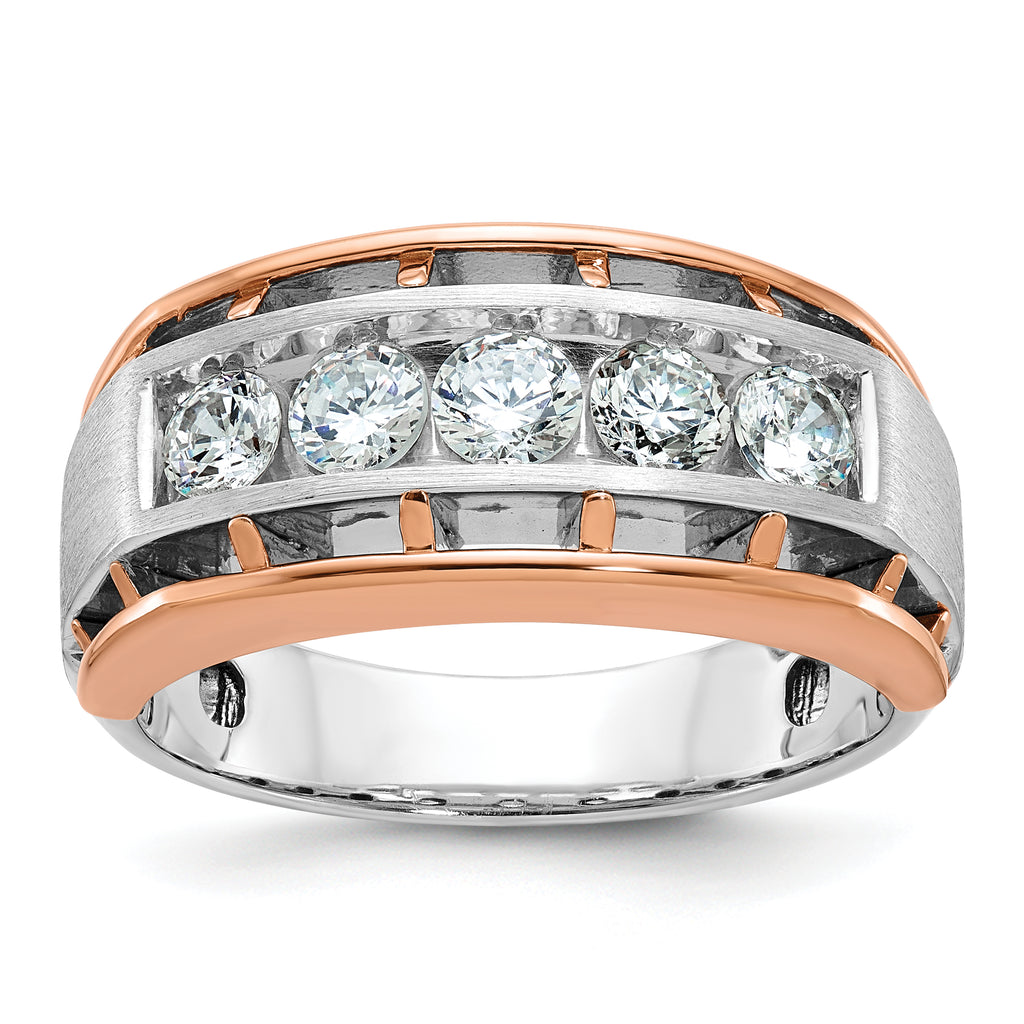 14k White and Rose Gold Men's Polished Satin and Cut-Out 5-Stone 1 Carat AA Quality Diamond Ring - Sophia Jewelers