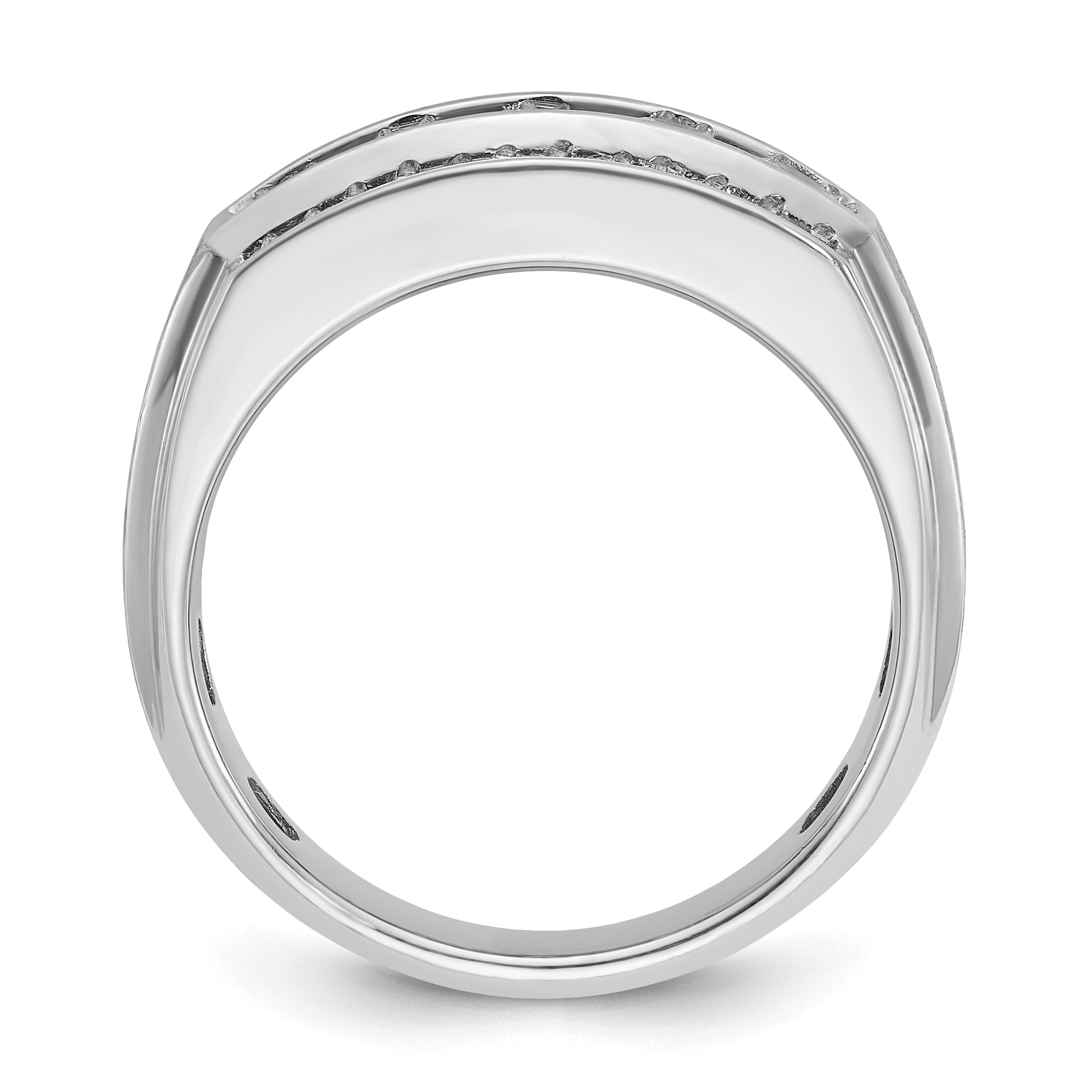 10k White Gold Men's Polished and Satin 3-Row 1 1/4 Carat A Quality Diamond Ring