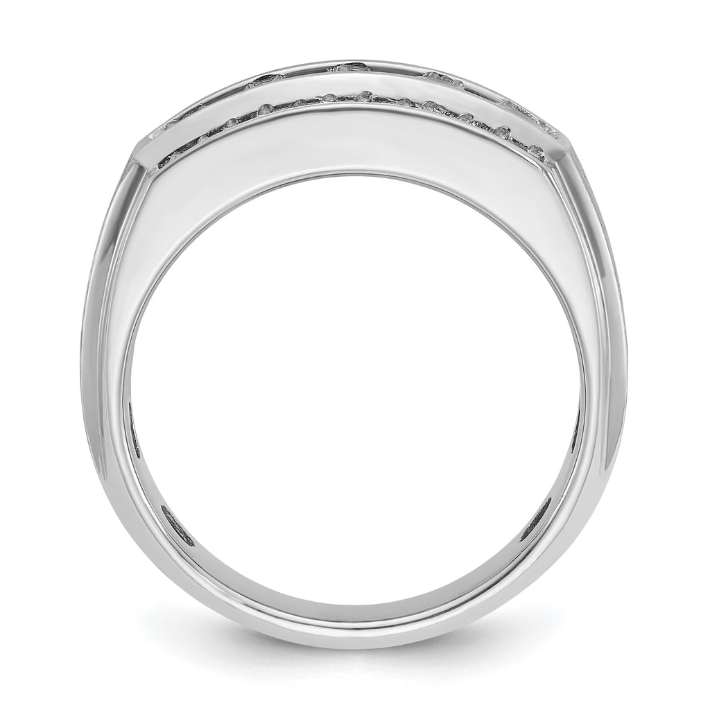 10k White Gold Men's Polished and Satin 3-Row 1 1/4 Carat A Quality Diamond Ring