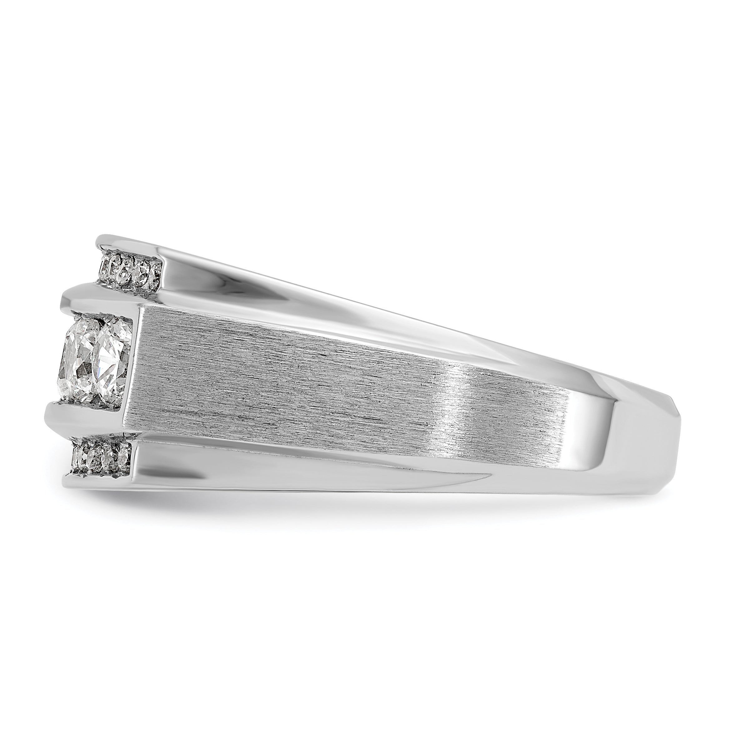 10k White Gold Men's Polished and Satin 3-Row 1 1/4 Carat A Quality Diamond Ring