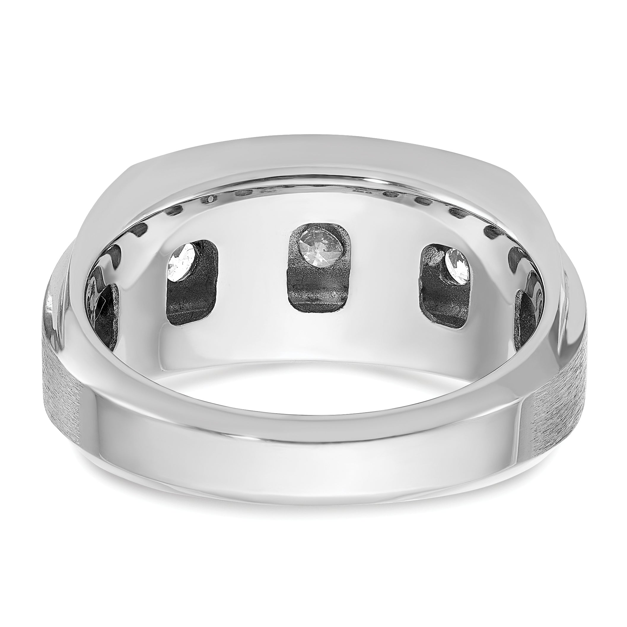 10k White Gold Men's Polished and Satin 3-Row 1 1/4 Carat A Quality Diamond Ring