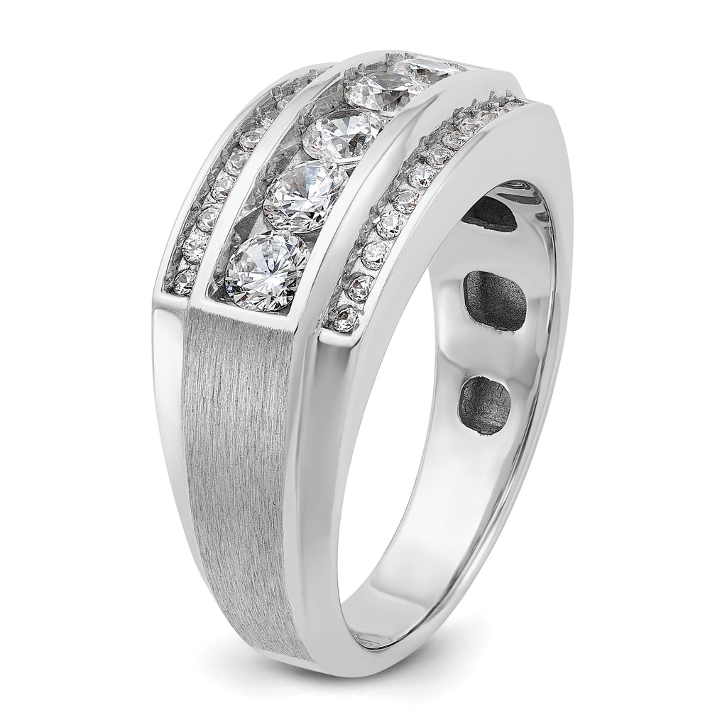 10k White Gold Men's Polished and Satin 3-Row 1 1/4 Carat A Quality Diamond Ring