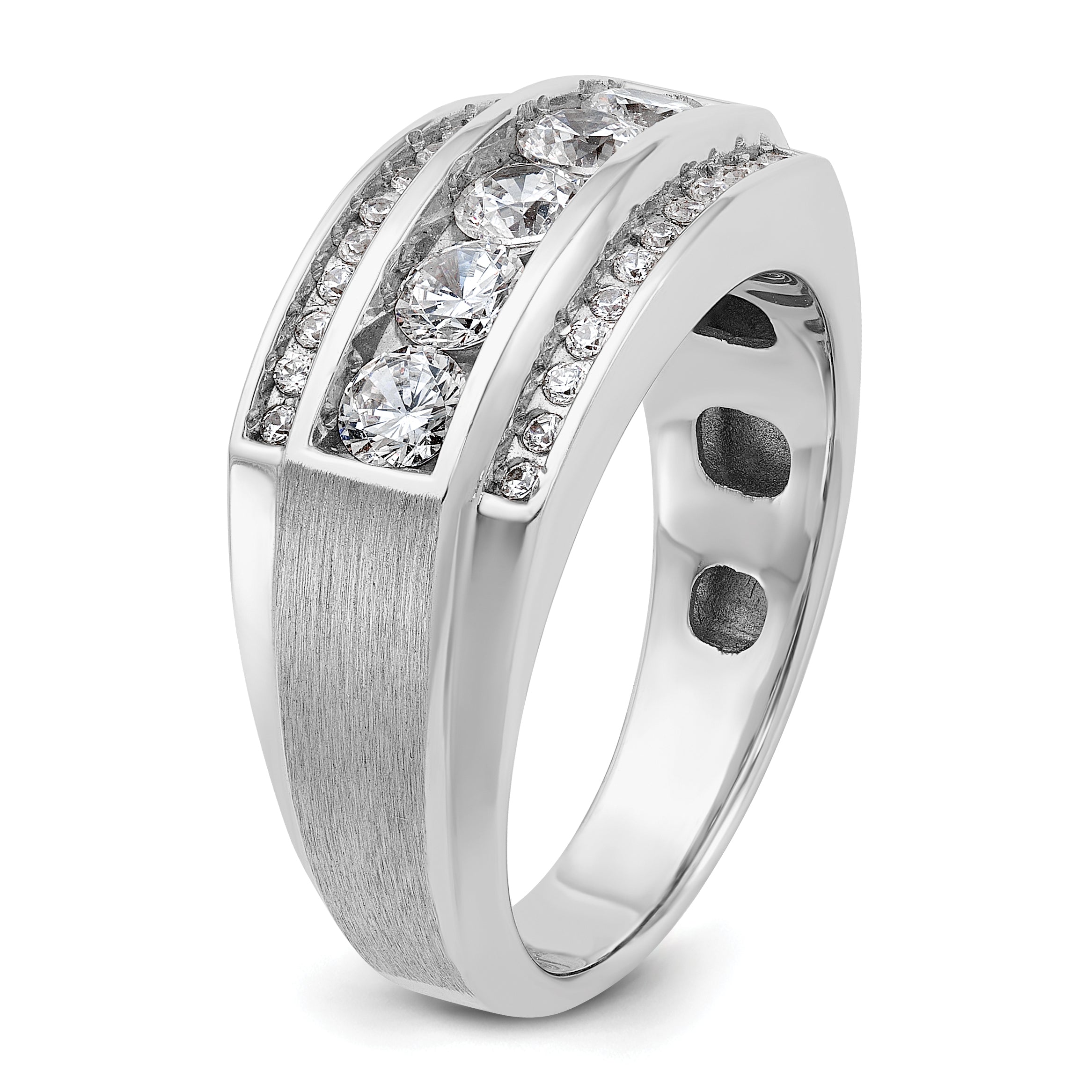 10k White Gold Men's Polished and Satin 3-Row 1 1/4 Carat A Quality Diamond Ring