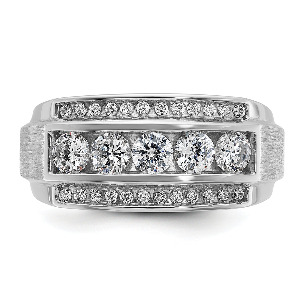 14k White Gold Men's Polished and Satin 3-Row 1 1/4 Carat AA Quality Diamond Ring - Sophia Jewelers