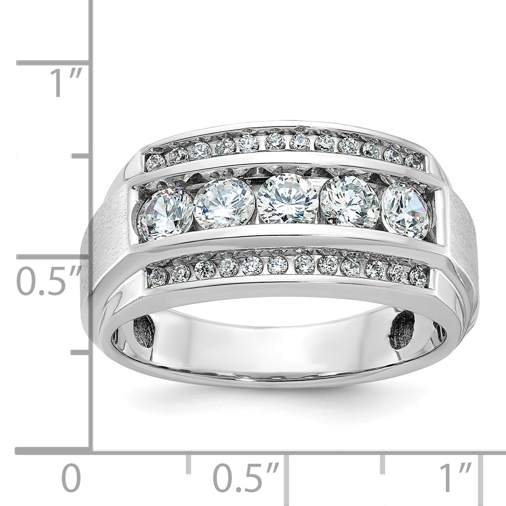 14k White Gold Mens Polished and Satin 3-Row Ring Mounting, Mounting Only - Sophia Jewelers