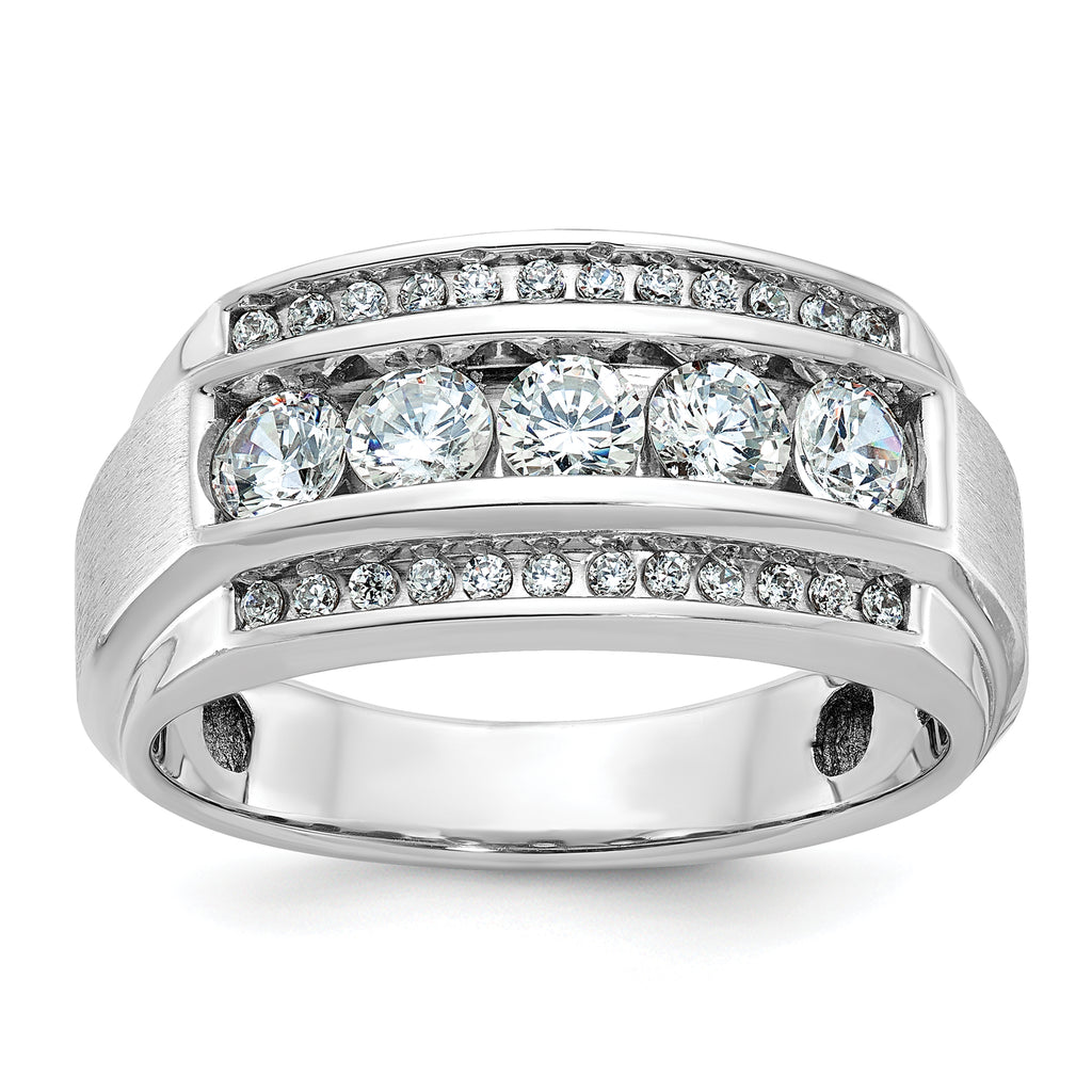 14k White Gold Mens Polished and Satin 3-Row Ring Mounting, Mounting Only - Sophia Jewelers