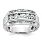 14k White Gold Mens Polished and Satin 3-Row Ring Mounting, Mounting Only - Sophia Jewelers
