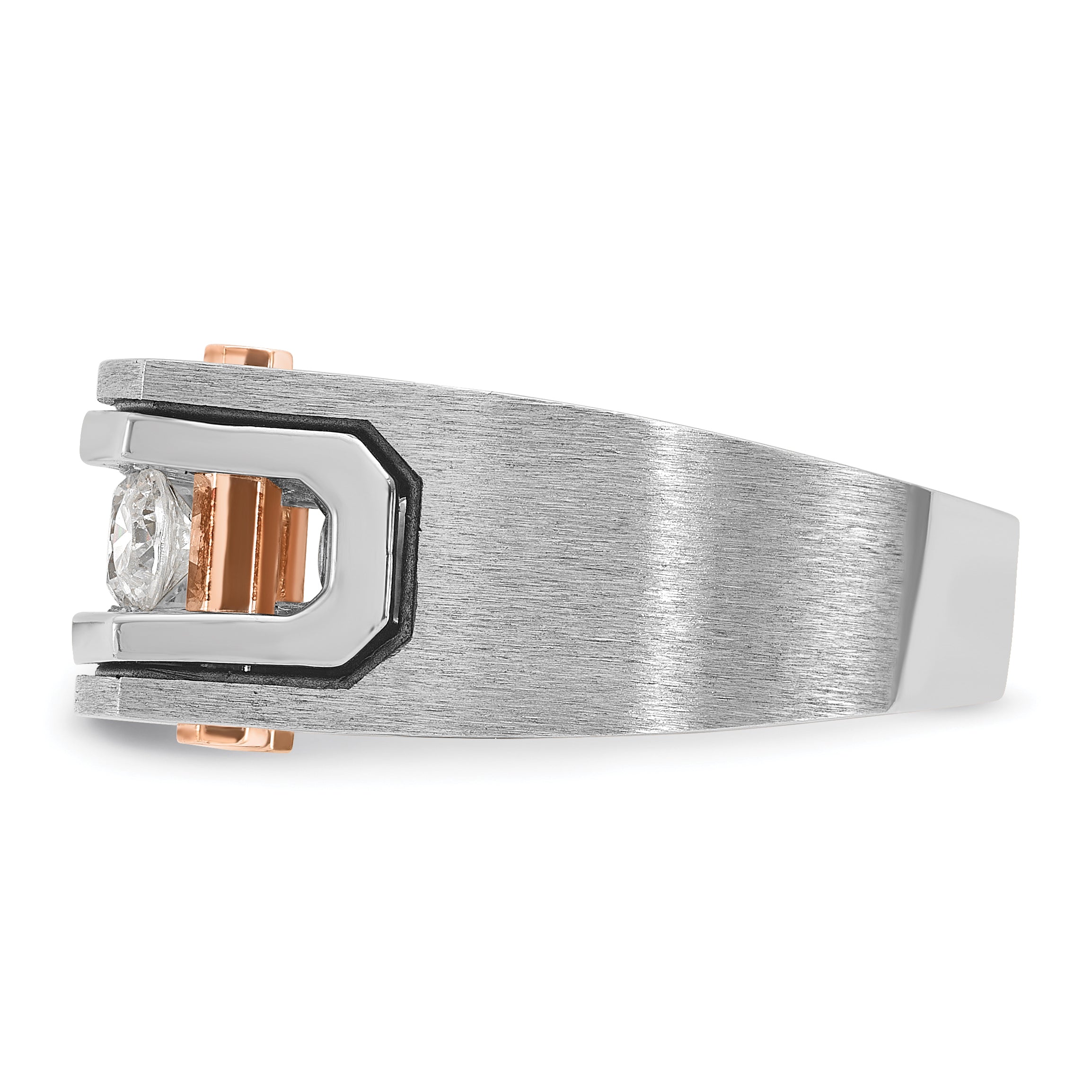 14k White and Rose Gold Men's Polished Satin and Grooved 5-Stone Ring Mounting, Mounting Only - Sophia Jewelers
