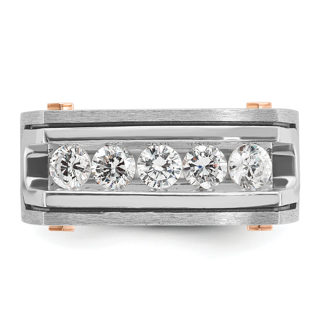 14k White and Rose Gold Men's Polished Satin and Grooved 5-Stone Ring Mounting, Mounting Only - Sophia Jewelers