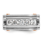 14k White and Rose Gold with Black Rhodium Men's Polished Satin and Grooved 5-Stone 1 Carat AA Quali - Sophia Jewelers