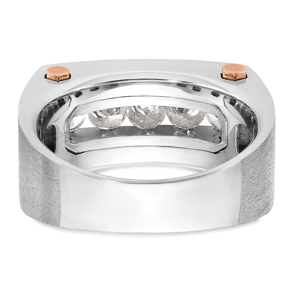 14k White and Rose Gold with Black Rhodium Men's Polished Satin and Grooved 5-Stone 1 Carat AA Quali - Sophia Jewelers