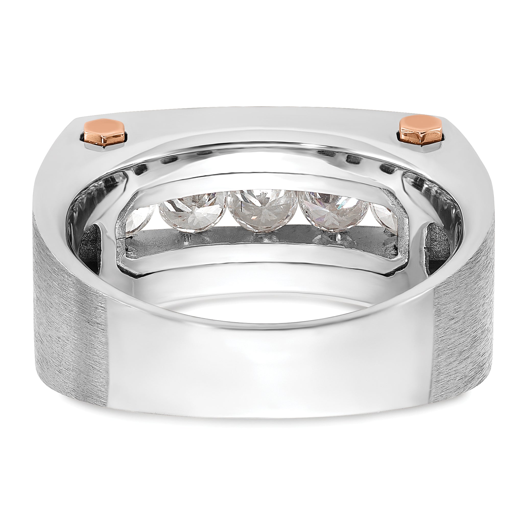 14k White and Rose Gold with Black Rhodium Men's Polished Satin and Grooved 5-Stone 1 Carat AA Quali - Sophia Jewelers