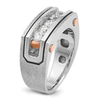 14k White and Rose Gold Men's Polished Satin and Grooved 5-Stone Ring Mounting, Mounting Only - Sophia Jewelers