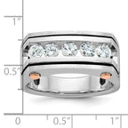 14k White and Rose Gold Men's Polished Satin and Grooved 5-Stone Ring Mounting, Mounting Only - Sophia Jewelers